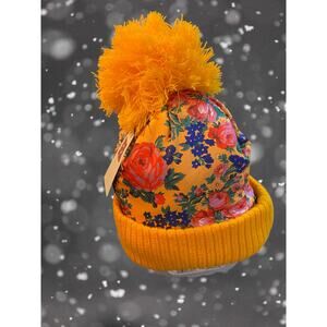 New Kokin Floral Art Ladies Toque Vibrant Yellow Floral Design Pom Pom